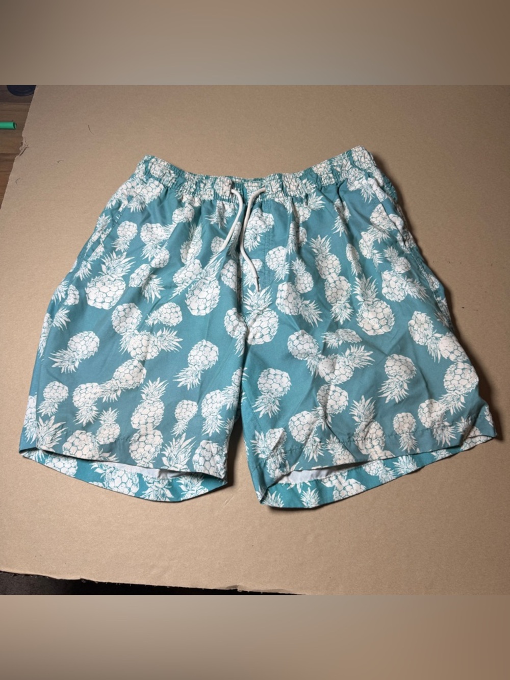 Men's Swim Trunks Shorts Teal Pineapple Kahuna Bay Size XL 6” Inseam Beach Vacay